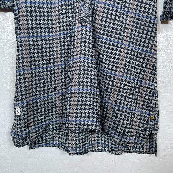G-Star Raw Women L Black Gray Houndstooth Tunic Blouse 1/2 Button Front - Picture 2 of 9